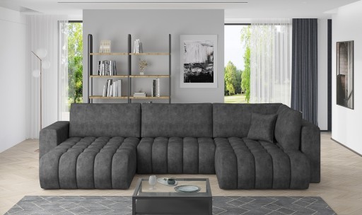 Coltar extensibil stanga 6 locuri ELTAP, LT-05LE, Bonito, 350x175x92 cm, lemn/poliester, gri inchis