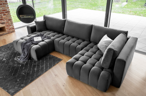 Coltar extensibil stanga 6 locuri ELTAP, LT-06NU, Bonito, 350x175x92 cm, lemn/poliester, gri inchis