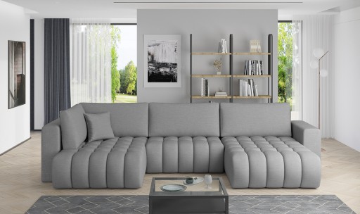 Coltar extensibil dreapta 6 locuri ELTAP, RT-04FL, Bonito, 350x175x92 cm, lemn/poliester, gri deschis