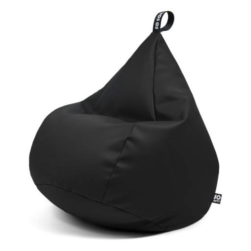 Fotoliu puf pentru copii negru cu tapițerie din imitație de piele Drop M – So Soft?