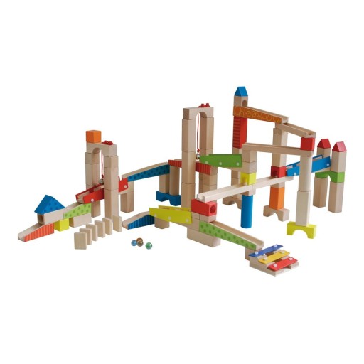 Pistă cu bile și cuburi din lemn Marble Run - Roba