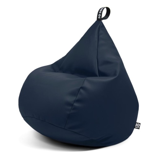 Fotoliu puf pentru copii albastru închis cu tapițerie din imitație de piele Drop M – So Soft?