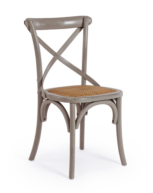 Scaun Cross, Bizzotto, 50.5x52x87 cm, lemn de ulm/ratan, gri inchis