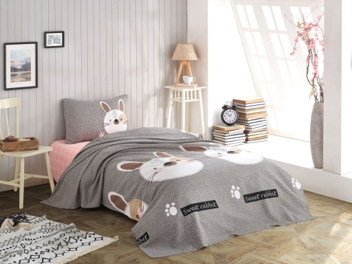Set cuvertura pique dubla 3 piese, Tavşancık, Eponj Home, Bumbac