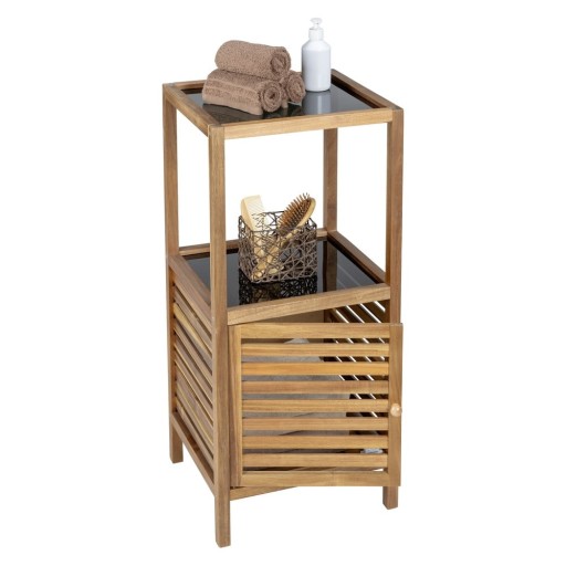 Dulap de baie negru/în culoare naturală jos, îngust din lemn de acacia 39,5x86 cm Fondi – Wenko