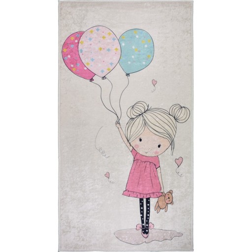 Covor pentru copii roz-fildeș lavabil 100x160 cm Girl & Baloons – Vitaus