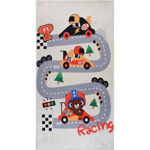 Covor de joacă pentru copii fildeș lavabil 100x160 cm Race Time – Vitaus