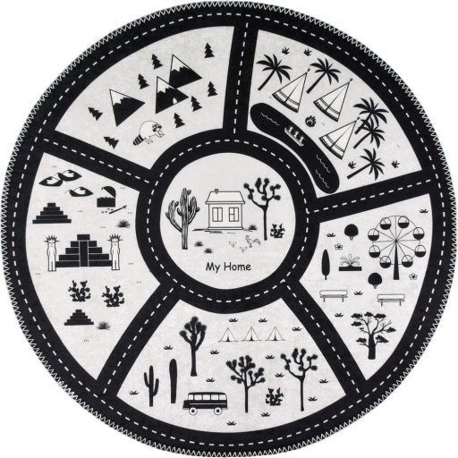 Covor de joacă pentru copii alb-negru lavabil ø120 cm My Home – Vitaus