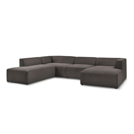 Colțar modular maro cu tapițerie din catifea reiată (cu colț pe partea stângă/în formă de "U") Megeve – Bobochic Paris