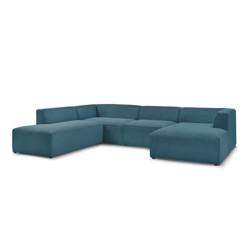 Colțar modular albastru închis cu tapițerie din catifea reiată (cu colț pe partea stângă/în formă de "U") Megeve – Bobochic Paris