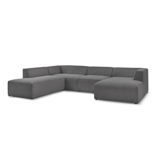 Colțar modular gri închis cu tapițerie din catifea reiată (cu colț pe partea stângă/în formă de "U") Megeve – Bobochic Paris