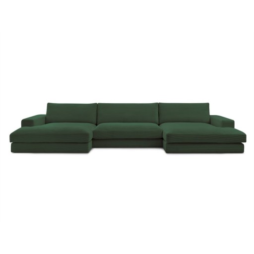 Colțar verde închis cu tapițerie din catifea reiată (în formă de "U") Leonard – Bobochic Paris
