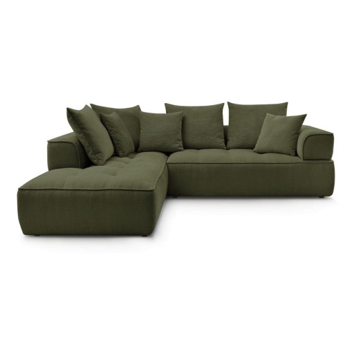 Colțar verde cu tapițerie din chenille (cu colț pe partea stângă/în formă de ”L”) Whesley – Bobochic Paris