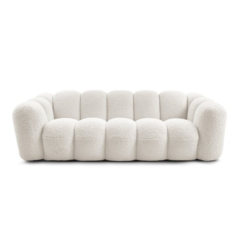 Canapea albă cu tapițerie din țesătură bouclé 232 cm Hippolyte – Bobochic Paris