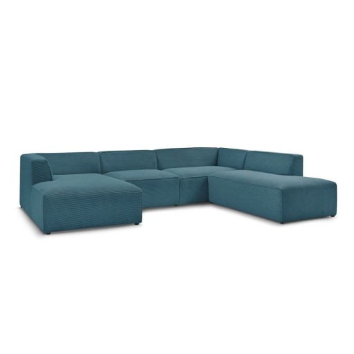 Colțar modular albastru închis cu tapițerie din catifea reiată (cu colț pe partea dreaptă/în formă de "U") Megeve – Bobochic Paris