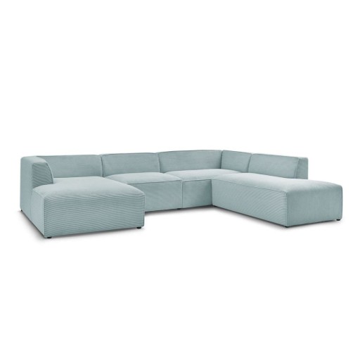 Colțar modular albastru deschis cu tapițerie din catifea reiată (cu colț pe partea dreaptă/în formă de "U") Megeve – Bobochic Paris