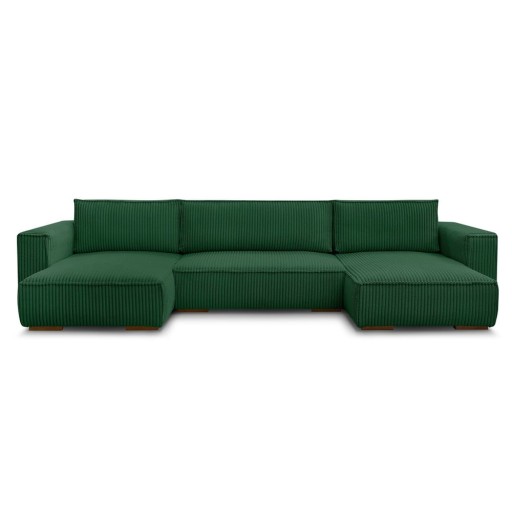 Colțar verde extensibil/cu spațiu de depozitare cu tapițerie din catifea reiată (în formă de "U") Chelsea – Bobochic Paris