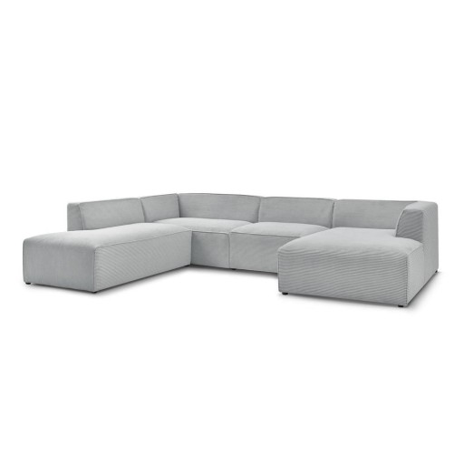 Colțar modular gri deschis cu tapițerie din catifea reiată (cu colț pe partea stângă/în formă de "U") Megeve – Bobochic Paris