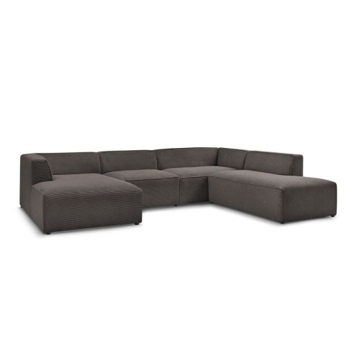Colțar modular maro cu tapițerie din catifea reiată (cu colț pe partea dreaptă/în formă de "U") Megeve – Bobochic Paris