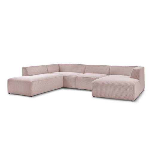 Colțar modular roz cu tapițerie din catifea reiată (cu colț pe partea stângă/în formă de "U") Megeve – Bobochic Paris