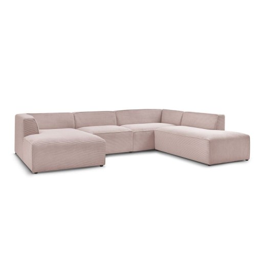 Colțar modular roz cu tapițerie din catifea reiată (cu colț pe partea dreaptă/în formă de "U") Megeve – Bobochic Paris
