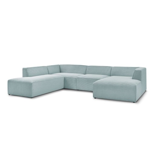Colțar modular albastru deschis cu tapițerie din catifea reiată (cu colț pe partea stângă/în formă de "U") Megeve – Bobochic Paris