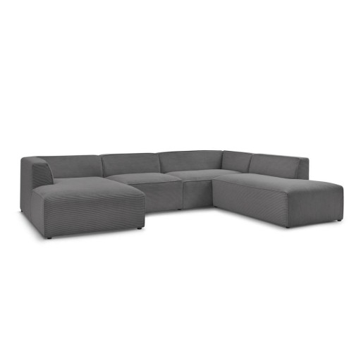 Colțar modular gri închis cu tapițerie din catifea reiată (cu colț pe partea dreaptă/în formă de "U") Megeve – Bobochic Paris
