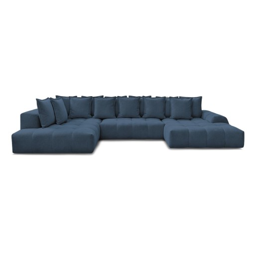 Colțar albastru închis extensibil/cu spațiu de depozitare cu tapițerie din chenille (cu colț pe partea stângă/în formă de "U") Everest – Bobochic Paris