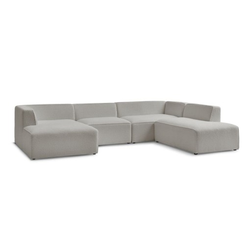 Colțar modular gri deschis cu tapițerie din țesătură bouclé (cu colț pe partea dreaptă/în formă de "U") Megeve – Bobochic Paris