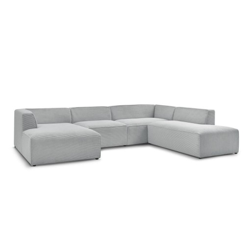 Colțar modular gri deschis cu tapițerie din catifea reiată (cu colț pe partea dreaptă/în formă de "U") Megeve – Bobochic Paris