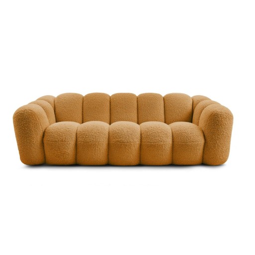 Canapea galben-muștar cu tapițerie din țesătură bouclé 232 cm Hippolyte – Bobochic Paris