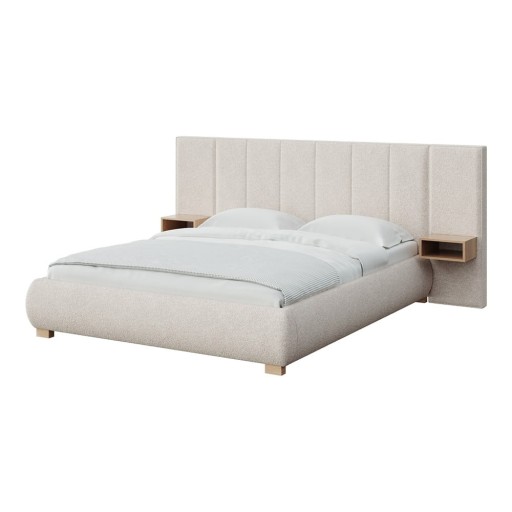 Pat matrimonial crem tapițat cu somieră 140x200 cm Fioro – MESONICA