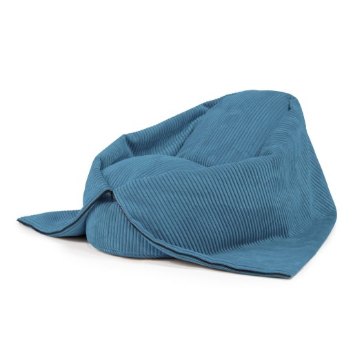Fotoliu puf pentru copii albastru cu tapițerie din catifea reiată Cocoon 100 – SLOWDOWN