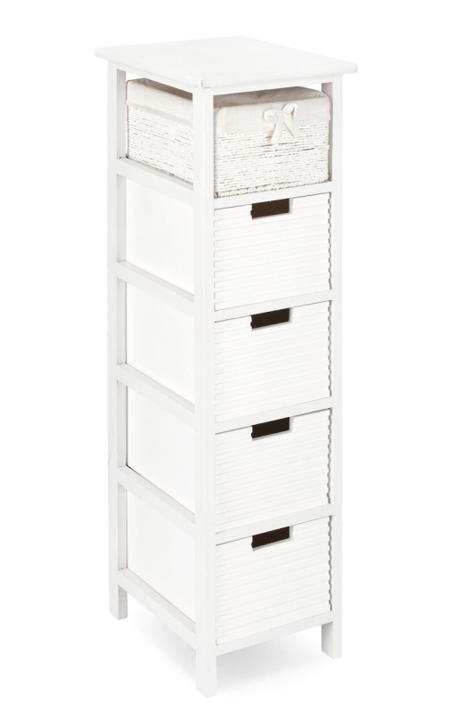 Comoda cu 5 sertare Leonie, Bizzotto, 26x32x98 cm, lemn de paulownia/MDF, alb