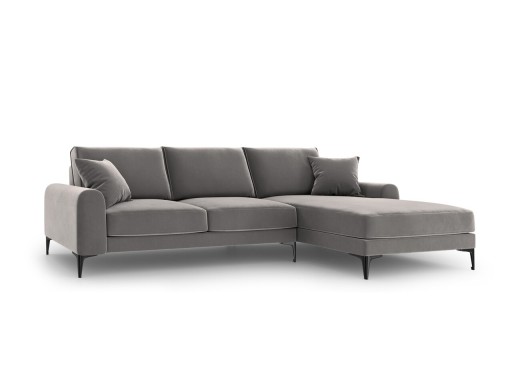Coltar dreapta, Madara, Mazzini Sofas, 5 locuri, black legs, 254x182x90 cm, catifea, gri deschis