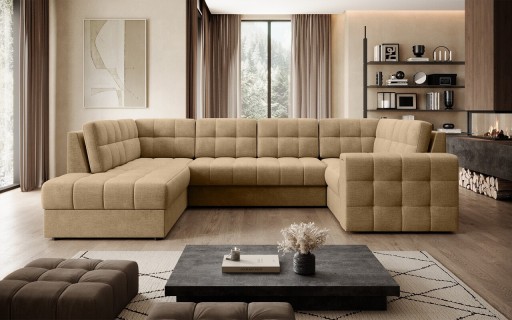 Coltar extensibil stanga 5 locuri ELTAP, LT-09MO, Blewett, 299x198x82 cm, lemn/poliester, maro deschis