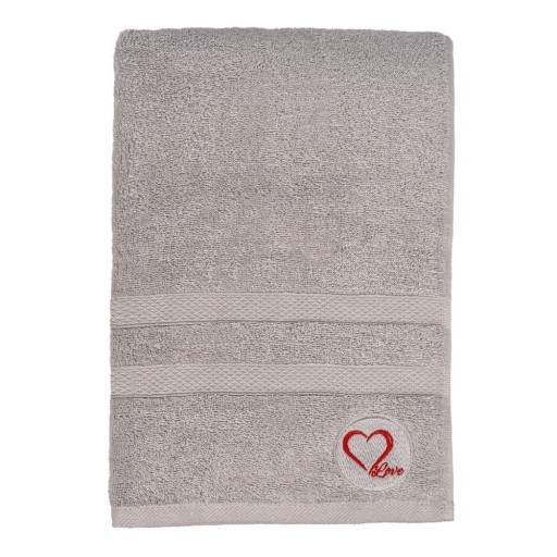 Prosop gri din bumbac din frotir 70x140 cm Love – Foutastic
