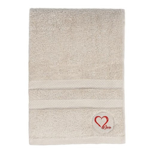 Prosop bej din bumbac din frotir 70x140 cm Love – Foutastic