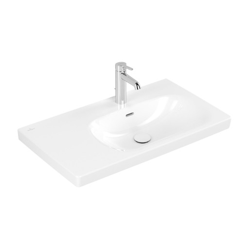 Lavoar asimetric Villeroy & Boch Skyla 80x46cm  montare pe mobilier  orientare dreapta  TitanCeram  alb alpin