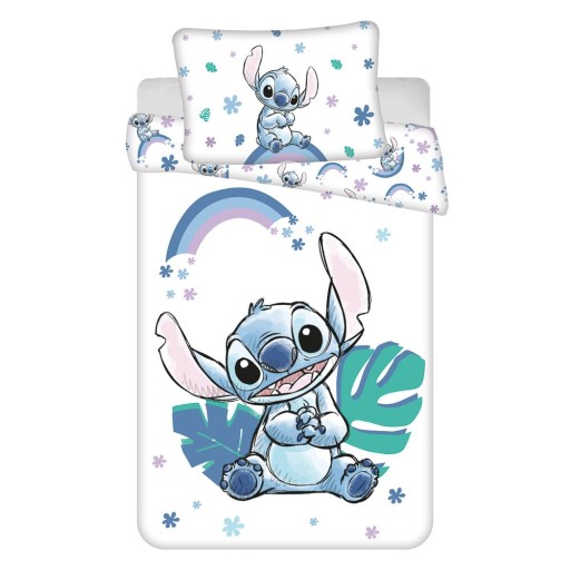 Lenjerie de pat pentru copii albă/albastră din bumbac pentru pătuț 135x100 cm Lilo and Stitch "Rainbow" – Jerry Fabrics