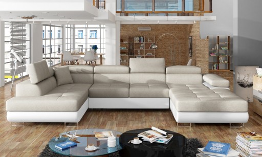 Coltar extensibil stanga 6 locuri ELTAP, Rod-17, Rodrigo, 345x202x90 cm, lemn/poliester, bej deschis/alb
