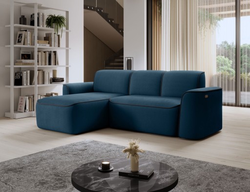 Coltar stanga 4 locuri ELTAP, Ume, 287x190x88 cm, lemn/poliester, albastru/gri inchis