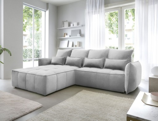 Coltar extensibil stanga 4 locuri ELTAP, LT-03NU, Campo, 265x196x88 cm, lemn/poliester, gri deschis