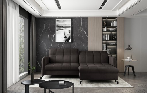 Coltar extensibil dreapta 3 locuri ELTAP, Lore-08, Lorelle, 225x160x105 cm, lemn/poliester, maro inchis