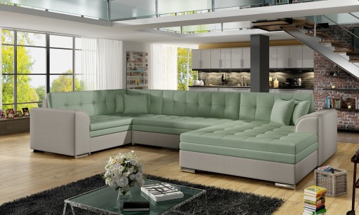 Coltar extensibil dreapta 5 locuri ELTAP, Damario, 338x189x78 cm, lemn/poliester, verde menta/gri