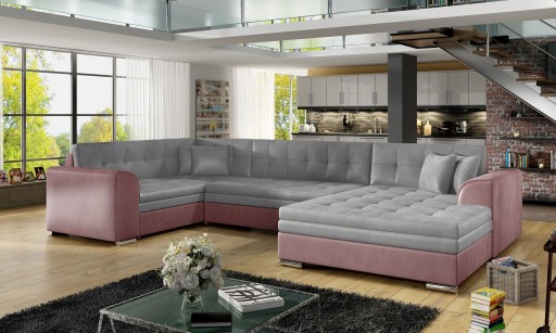 Coltar extensibil dreapta 5 locuri ELTAP, Damario, 338x189x78 cm, lemn/poliester, gri/roz