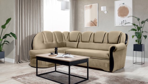 Coltar extensibil stanga 3 locuri ELTAP, L-037, Lord, 243x180x112 cm, lemn/poliester, maro deschis/negru