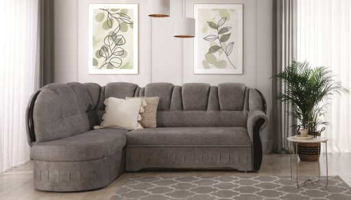 Coltar extensibil stanga 3 locuri ELTAP, L-049, Lord, 243x180x112 cm, lemn/poliester, gri/negru