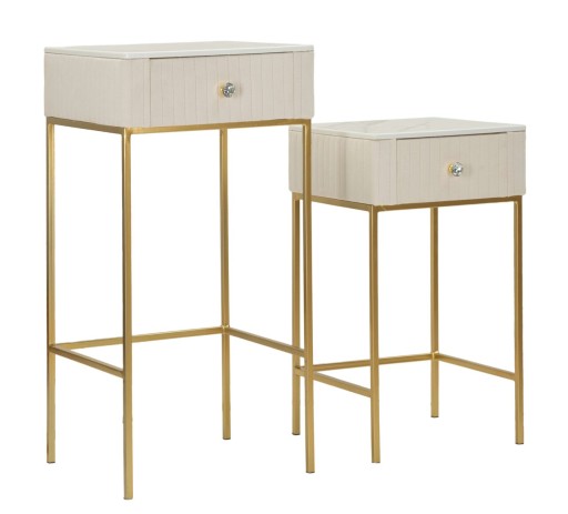 Set 2 masute inalte Wedding, Mauro Ferretti, 45x90 cm, lemn de pin/MDF/metal, crem/auriu