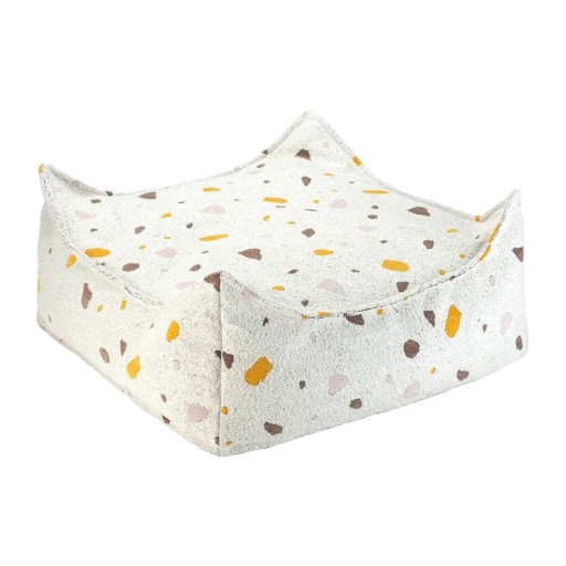 Fotoliu puf pentru copii alb cu tapițerie din țesătură bouclé/cu tapițerie din chenille Terrazzo Square – Wigiwama